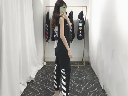 Replica OW Off White Warning Line Sweat pants