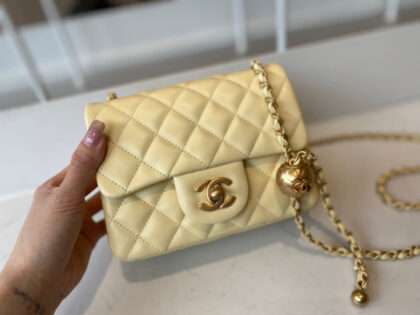 Replica Chanel Lambskin Pearl Mini Flap Bag Yellow