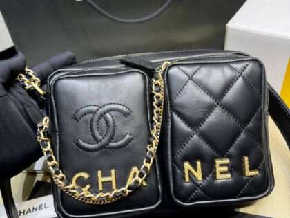Replica Chanel Calfskin Leather Camera Case Black