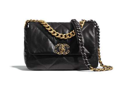 Replica Chanel 19 Small Flap Bag in Black Lambskin LeatherGold Hardware