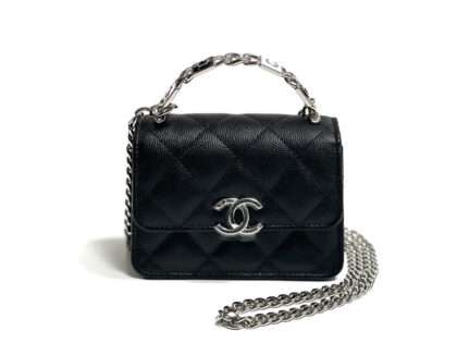 Replica Chanel Enamel Handle Clutch with Chain in Grained Calfskin