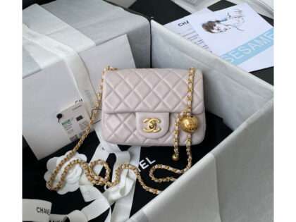 Replica Chanel Lambskin Mini Pearl Flap Bag Beige