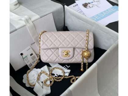 Replica Chanel Lambskin Pearl Flap Bag Beige