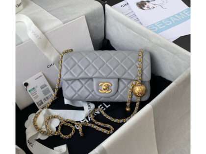 Replica Chanel Lambskin Pearl Flap Bag Grey