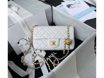 Replica Chanel Lambskin Pearl Flap Bag White