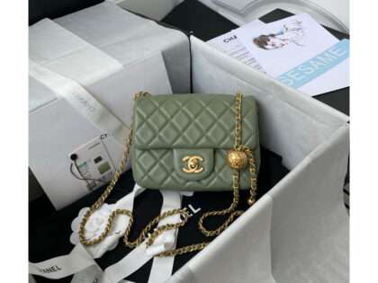 Replica Chanel Lambskin Pearl Mini Flap Bag Green