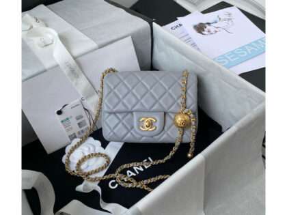 Replica Chanel Lambskin Pearl Mini Flap Bag Grey