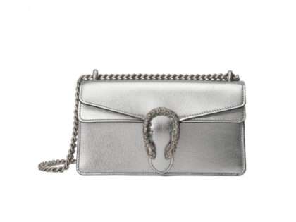 Replica Gucci Dionysus Small Shoulder Bag in Silver Lame Leather