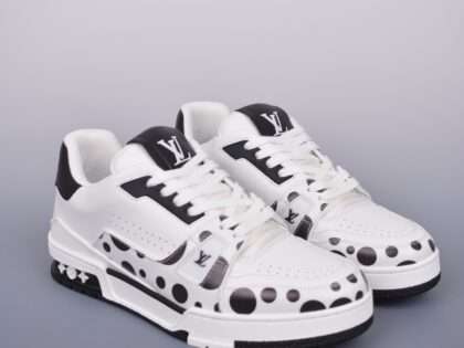 Replica Louis Vuitton Trainer Sneaker Low Black White#LVS067