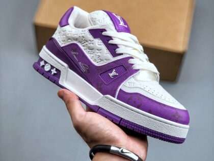 Replica Louis Vuitton Trainer Sneakers White Purple #LV079