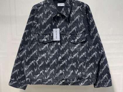 Replica Balenciaga Denim Jackets Letter Oversize Outerwear For Unisex Black