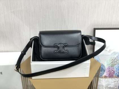 Replica Triomphe Shoulder Bag Smooth Calfskin Teen Black #TCB008