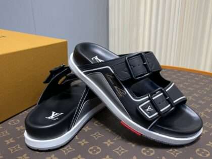 Replica Louis Vuitton Black Trainer Slides #LV096