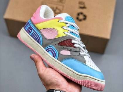 Replica Gucci Basket Demetra Lace Up Low Top Sneaker Multicolor Light Blue Pink