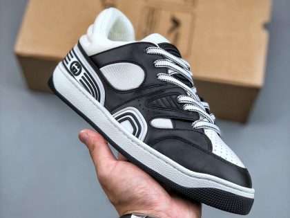 Replica Gucci Basket Demetra Lace Up Low Top Sneaker Black White