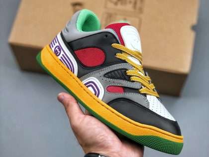 Replica Gucci Basket Demetra Lace Up Low Top Sneaker Multicolor White Black Red Yellow