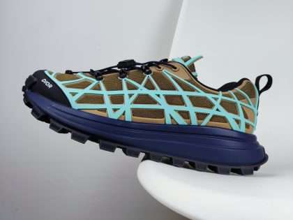 Replica Dior B31 RUNNER SNEAKER Khaki Technical Mesh and Turquoise Rubber with Warped Cannage Motif