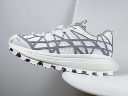 Replica Dior B31 RUNNER SNEAKER White Technical Mesh and Gray Rubber with Warped Cannage Motif
