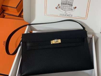 Replica Hermes New Kelly Elan Chevre Chamkila Noir Gold Hardware Black Women's Bag