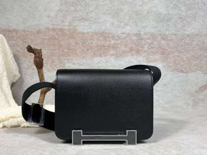 Replica Hermes Geta 20cm Chevre CK90 Black
