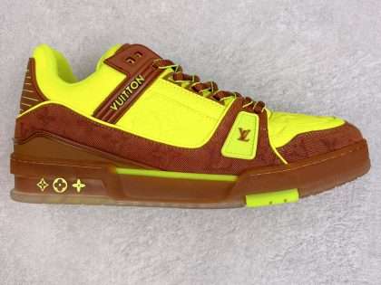 Replica Louis Vuitton Trainer Sneaker Neon Green Brown LV