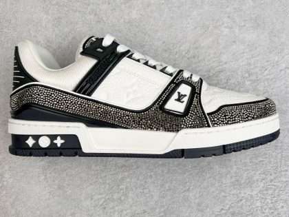 Replica LV Louis Vuitton Trainer Sneaker Black and White Crystal