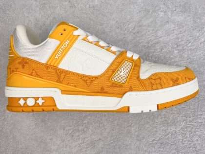 Replica LV Louis Vuitton Trainer Yellow Monogram Denim White