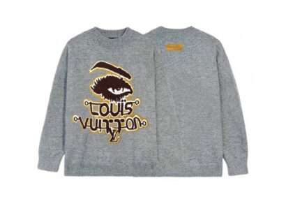 Replica Louis Vuitton Abstract Eye Embroidery Jacquard Round Neck Sweater For Unisex in Grey