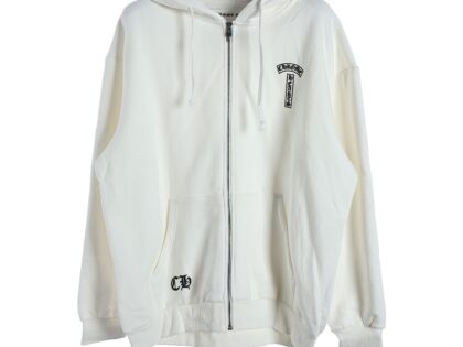 Replica Chrome Hearts Hoodie with Zipper Horseshoe Print on the Back White For Unisex