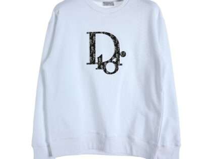 Replica Dior 23FW Embroidered Cotton Round Neck Sweatshirt with Floral Applique Black White