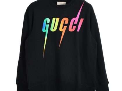 Replica Gucci Rainbow Gradient Lightning Print Sweatshirt For Unisex Black Apricot
