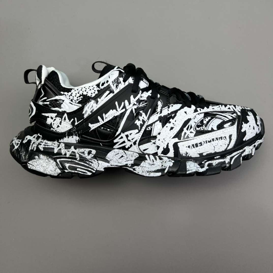 Cheap Replica Balenciaga Graffiti Track Sneakers Black White | FashionReps